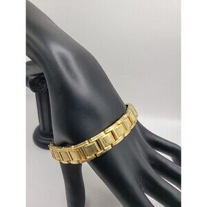 Vintage Gold Tone Geometric Link Bracelet Art Deco Style Statement Jewelry